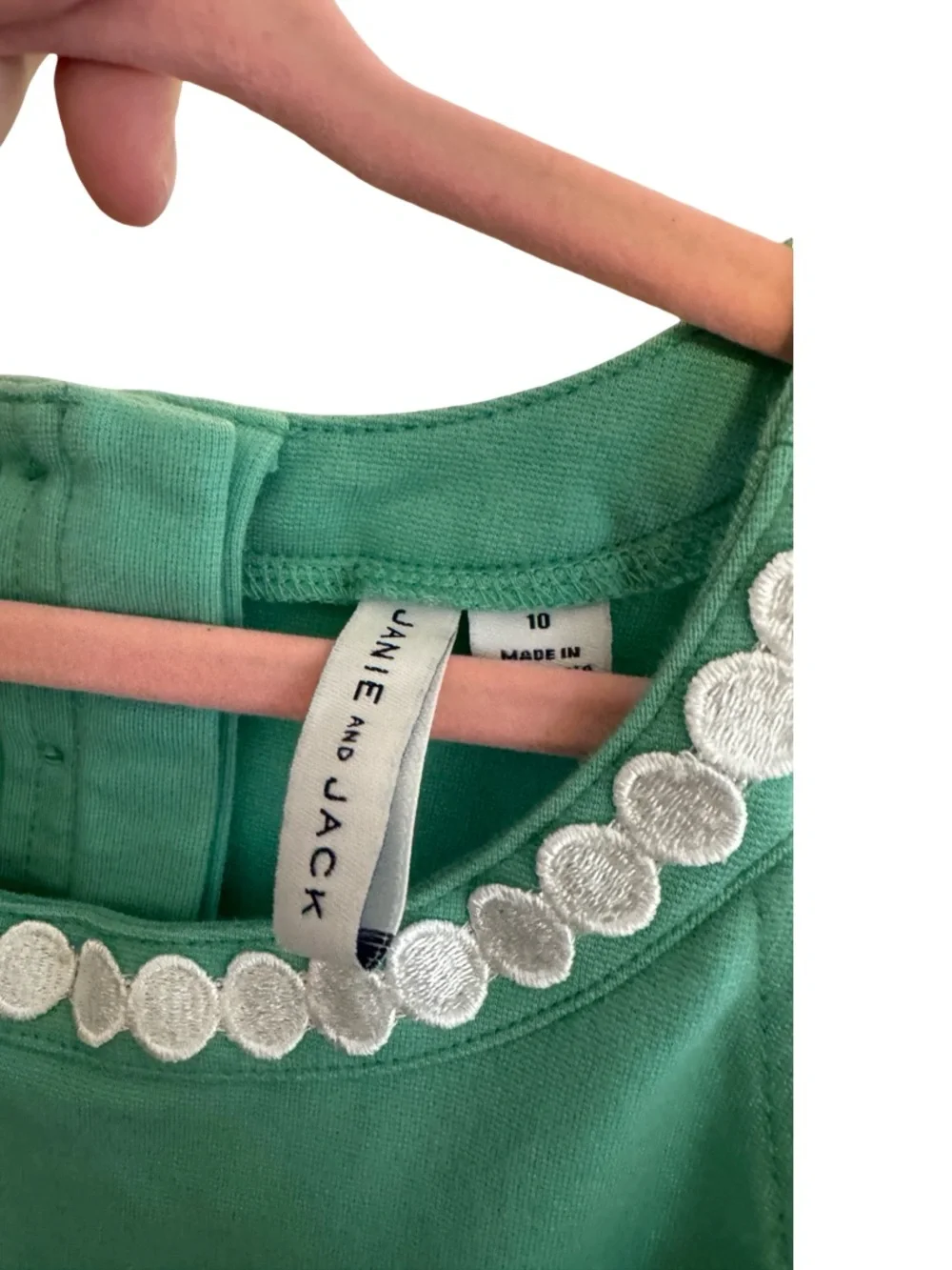 Janie and Jack Girls Kelly Green Ponte Dress Size 10 White Eyelet Collar